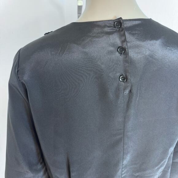 Vintage 80s Gothic Goth Satin Blouse Top Lace Modest Victorian Witchy Office - Picture 5 of 7